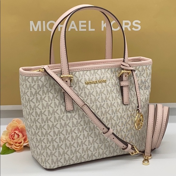 MICHAEL KORS JET SET TRAVEL CARRYALL TOTE CROSSBODY CONVERTIBLE BAG POWDER  BLUSH